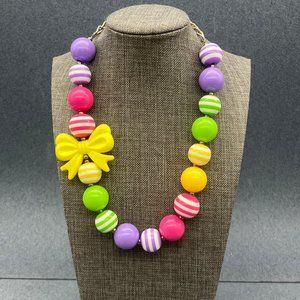 Rainbow Ribbon Bow Necklace Stripe Yellow Pink Green Purple White Toggle Barbie